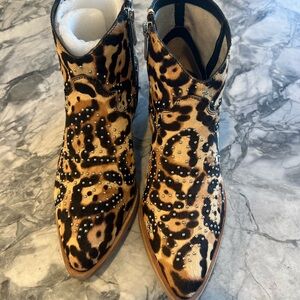 Leopard Print Studded Ankle Boots